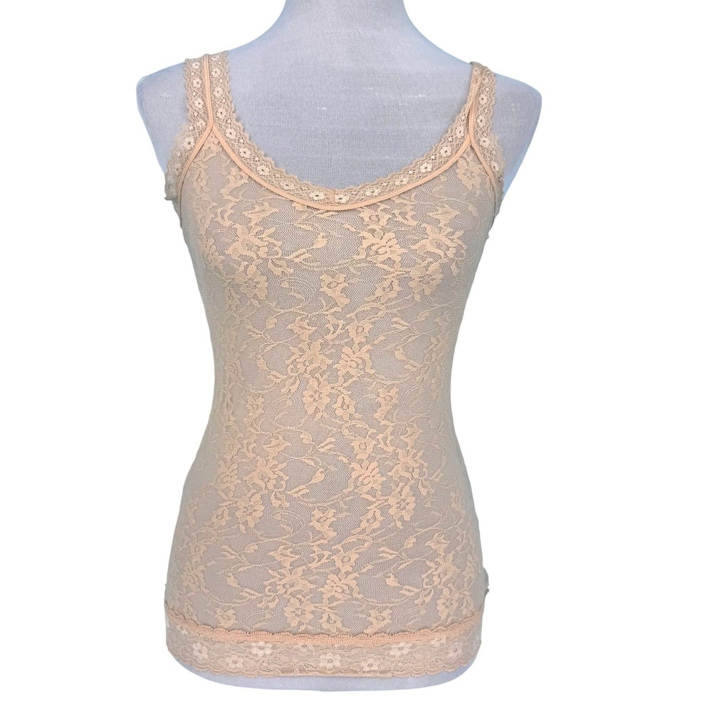 DKNY Women Nude Floral Lace Camisole Scoop Neck Tank Top Size Small Layering